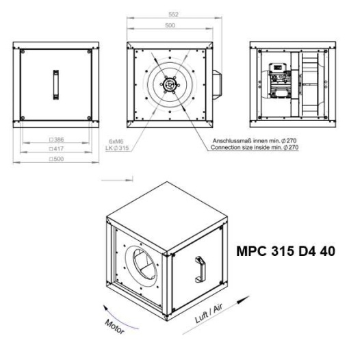 Ventilator centrifugal profesional pentru hotă 3410 m³/h, RUCK MPC 315 D4 40 - Img 5