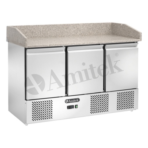 Masă frigorifică Pizza cu blat de granit ventilată 3x GN1/1, Amitek AK923PZV - Img 2