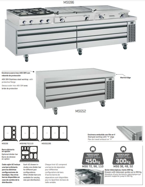 Masă rece, bază frigorifică pentru linia de gătit, 2464x666 mm Infrico - Img 2