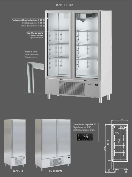 Dulap frigorific de inox cu 2 uși de sticlă, 1070 litri, Infrico - Img 2