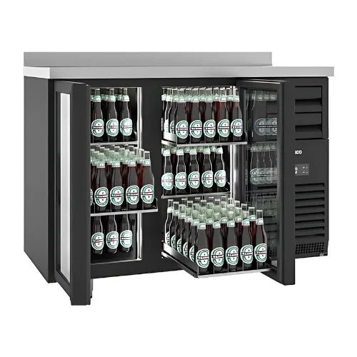 Masă frigorifică neagră pentru sticle băuturi, 440 litri, bar Infrico - Img 2