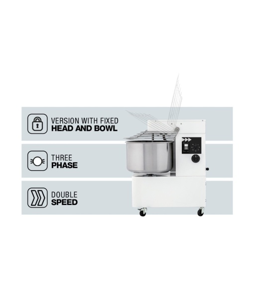Malaxor aluat cu spirală hidratare 85%, cuvă și cap fixe, 24 kg, 2 viteze, IBT H2O 30 2V - Img 2