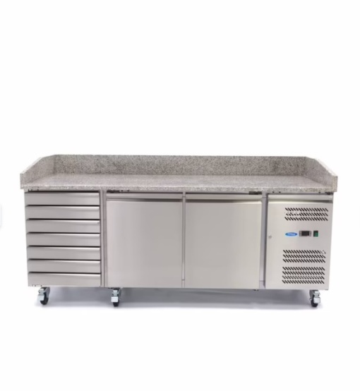Masă frigorifică pentru pizza cu 2 uși și 7 sertare, inox 202 cm, Maxima - Img 4