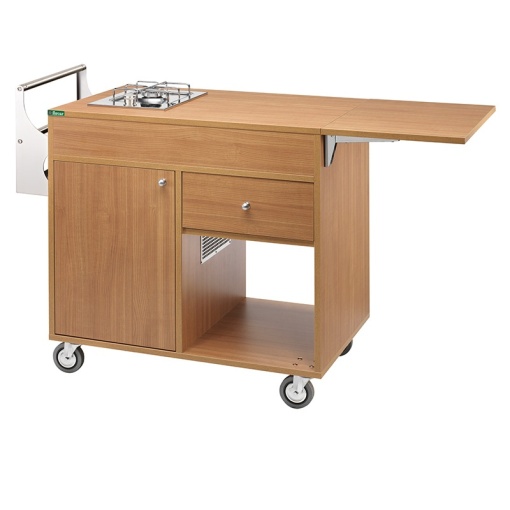 Cărucior de servire cu sistem de flambare 1 Plită inox cu 1 arzător, culoare nuc - Img 2