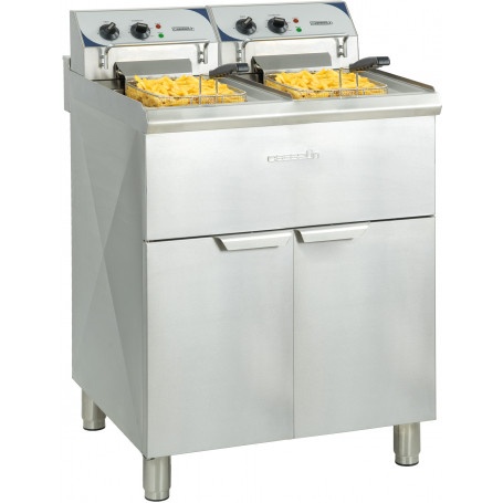 Friteuză electrică 2x10 L cu dulap neutru și robinet pentru scurgerea uleiului, profesională, fast-food, restaurant - Img 2