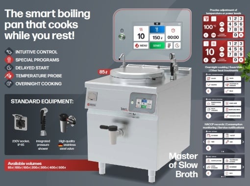 Marmită electrică pătrată T.KE-200, 200 litri, 24kW, touchscreen 7'', încălzire indirectă cu abur, TALENT Gastro-Haal - Img 3
