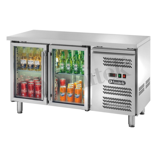 Masă rece cu 2 uși din sticlă 136x70x85 cm, 282 litri, Amitek - Img 3