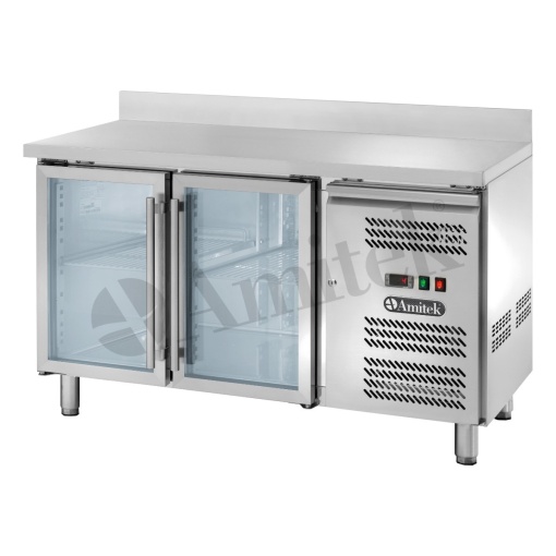 Masă rece cu 2 uși din sticlă și rebord 1360x700x950 mm, 282 L Amitek - Img 2