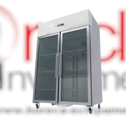 Dulap de congelare cu uși de sticlă, inox 1200 litri, cu roți, Maxima