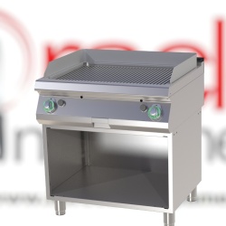 Grill dublu pe gaz cu placă striată, pe suport deschis