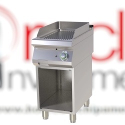 Grill simplu CROMAT pe gaz cu placă striată, pe suport deschis