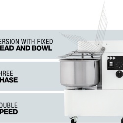 Malaxor aluat cu spirală hidratare 85%, cuvă și cap fixe 60 L, 48 kg, 2 viteze, IBT H2O 60 2V - Img 8