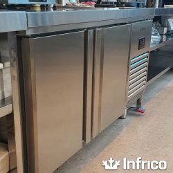 Masă frigorifică cu 2 uși și chiuvetă 1468x600x850 mm, 250 L, Infrico Spania - Img 4