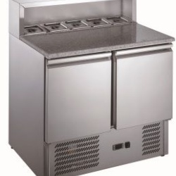 Masă frigorifică saladetă 240 Litri, cu blat de granit și vitrină 5x GN1/6 Hurakan - Img 5