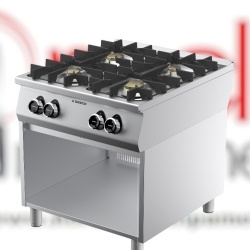 Mașină de gătit pe gaz cu 4 focuri, dulap neutru deschis, aragaz profesional Desco Italia