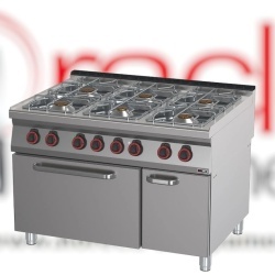 Mașină de gătit pe gaz cu 6 arzătoare și cuptor electric GN 2/1