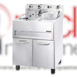 Friteuză electrică 2x13 L cu dulap neutru și robinet pentru scurgerea uleiului, profesională, fast-food, restaurant