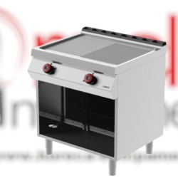 Grill dublu electric cu placă 1/2 striată 1/2 netedă, dulap neutru deschis, Desco Italia