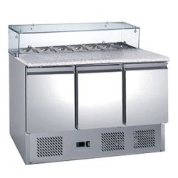 Masă frigorifică pentru pizza 402 Litri, cu blat de granit și vitrină 8x GN1/6 Hurakan - Img 4