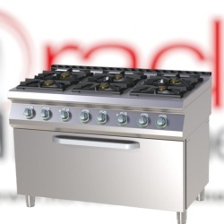 Mașină de gătit pe gaz cu 6 arzătoare alamă cu cuptor electric GN 3/1
