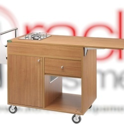 Cărucior de servire cu sistem de flambare 1 Plită inox cu 1 arzător, culoare nuc