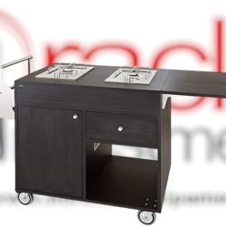 Cărucior de servire cu sistem de flambare, 2 Plite inox cu câte 1 arzător