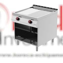 Grill dublu electric cu placă 1/2 striată 1/2 netedă, cromată, cu suport deschis Desco