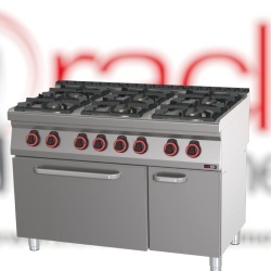 Mașină de gătit pe gaz cu 6 arzătoare și cuptor electric GN2/1