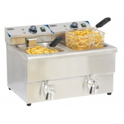 Friteuză electrică 2x 8 litri cu robinet pentru scurgerea uleiului, profesională, fast-food, restaurant - Img 2