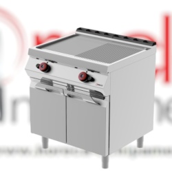 Grill dublu pe gaz cu placă 1/2 striată 1/2 netedă, cu dulap neutru închis Desco
