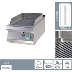 Grill simplu CROMAT pe gaz cu placă striată, de banc - Img 3