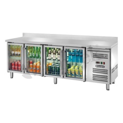 Masă frigorifică cu 4 uși sticlă și rebord 2230x700x950mm, 553 L Amitek - Img 3