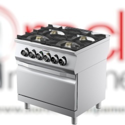 Mașină de gătit pe gaz cu 4 focuri și cuptor electric, aragaz profesional Desco Italia
