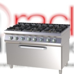 Mașină de gătit pe gaz cu 6 arzătoare fontă cu cuptor electric GN 3/1