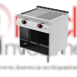 Grill dublu pe gaz cu placă 1/2 striată, 1/2 netedă, dulap neutru deschis, Desco Italia
