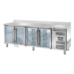 Masă frigorifică cu 4 uși sticlă și rebord 2230x700x950mm, 553 L Amitek - Img 4