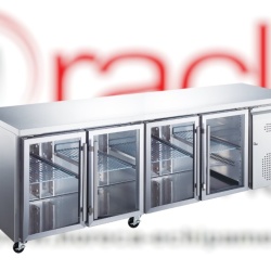 Masă frigorifică de lucru cu 4 uși de sticlă, inox 223 cm, Maxima