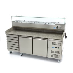 Masă frigorifică pentru pizza cu 2 uși și 7 sertare, inox 202 cm, Maxima - Img 2