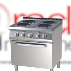 Mașină de gătit electrică, 4 plite rotunde cu cuptor GN 1/1