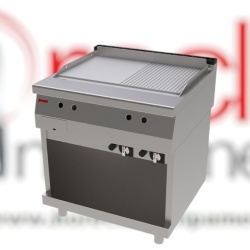 Fry top pe gaz cu suprafață netedă/striată 80x75 cm și suport neutru