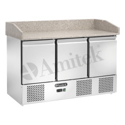 Masă frigorifică Pizza cu blat de granit ventilată 3x GN1/1, Amitek AK923PZV - Img 2