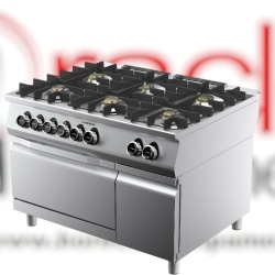 Mașină de gătit pe gaz cu 6 focuri, cuptor electric și dulap neutru, aragaz profesional Desco