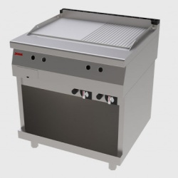 Fry top pe gaz cu suprafata neteda/striata 800 x 750 mm si suport neutru