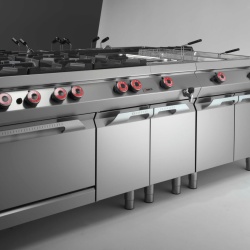 Grill dublu electric cu placă 1/2 striată 1/2 netedă, dulap neutru deschis, Desco Italia - Img 8