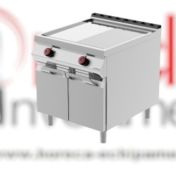 Grill dublu electric cu placă cromata 1/2 striată 1/2 netedă, suport închis, Desco Italia
