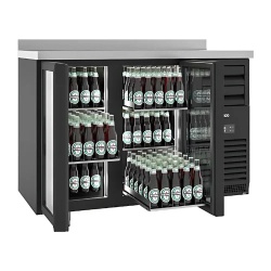 Masă frigorifică neagră pentru sticle băuturi, 440 litri, bar Infrico - Img 2