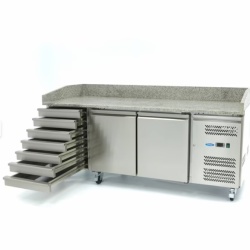 Masă frigorifică pentru pizza cu 2 uși și 7 sertare, inox 202 cm, Maxima - Img 3