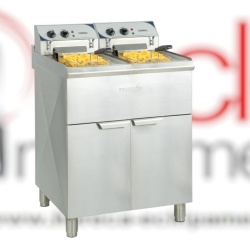 Friteuză electrică 2x10 L cu dulap neutru și robinet pentru scurgerea uleiului, profesională, fast-food, restaurant