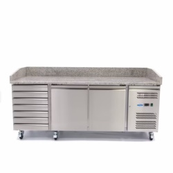 Masă frigorifică pentru pizza cu 2 uși și 7 sertare, inox 202 cm, Maxima - Img 4