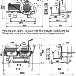Feliator vertical cu tavă pentru mezeluri, carne, 350 mm Minerva Omega - Img 3